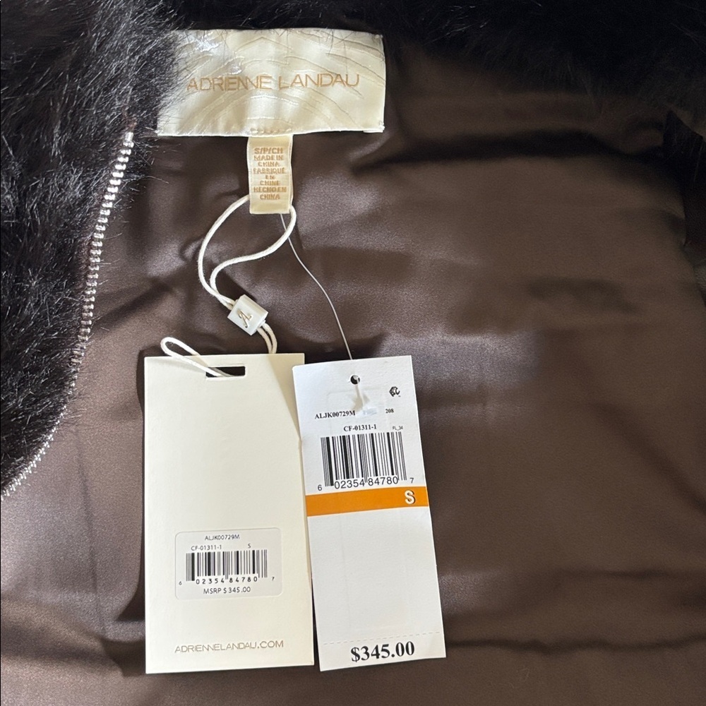 NWT Adrienne Landau Brown Chocolate Faux Fur Zip-Up Vest fully lined Size S - Picture 9 of 11